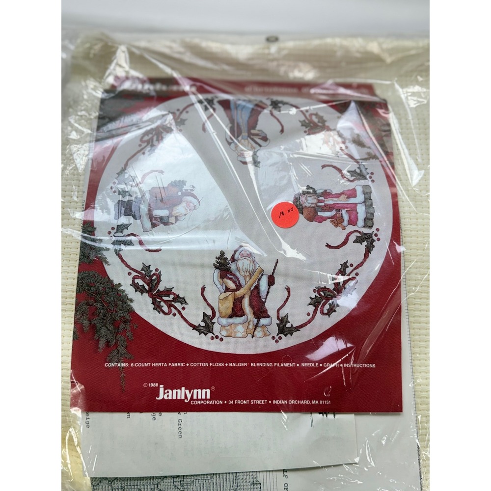 Vintage 1988 Janlynn Santa Tree Skirt Cross Stitch Kit